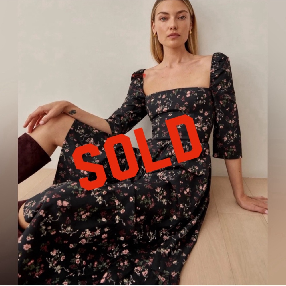 NWT $278 Reformation Cyprus Dress Jolene Black Floral Midi, Size 0